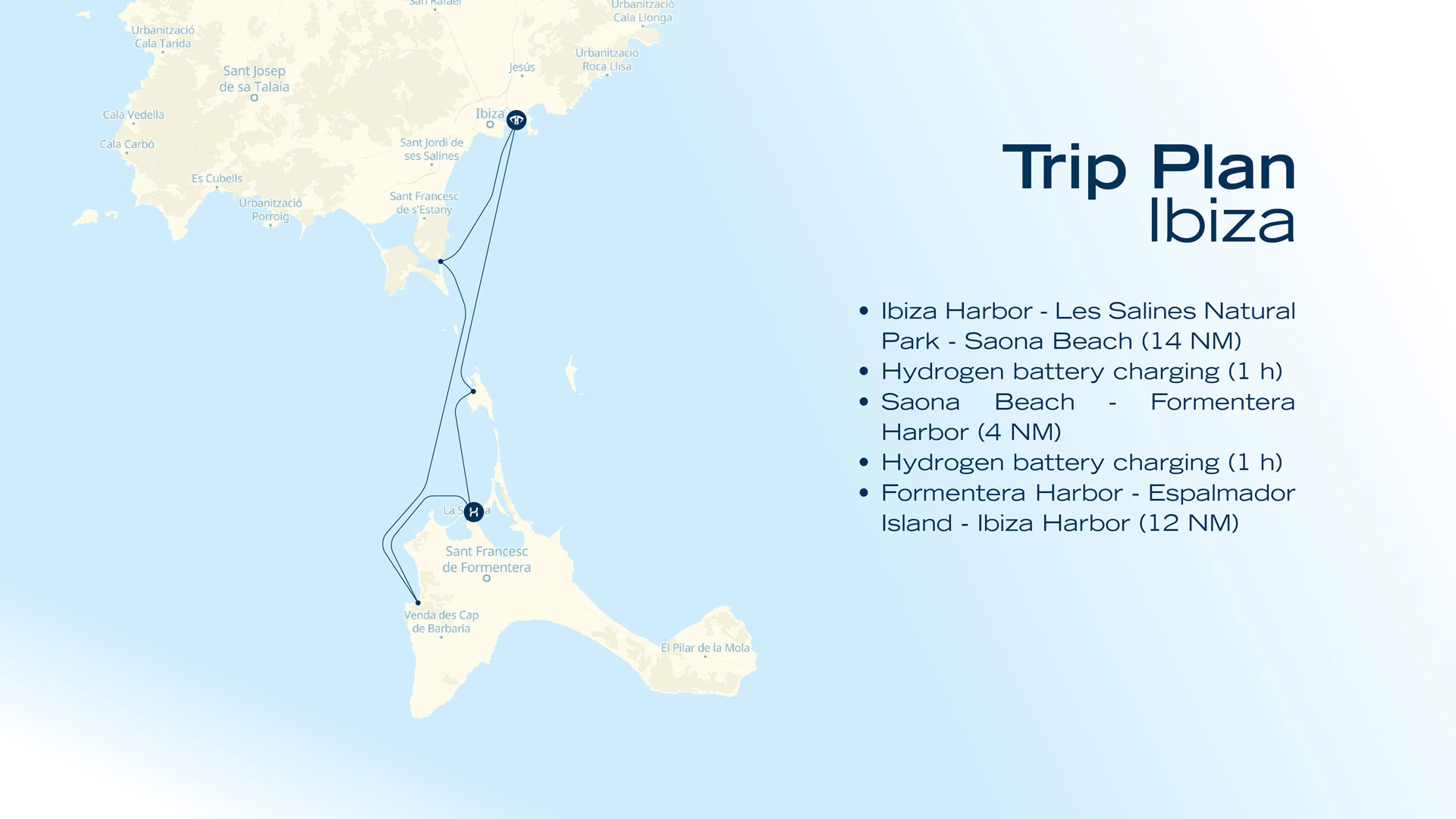 mappa Ibiza con esempio di viaggio con h1