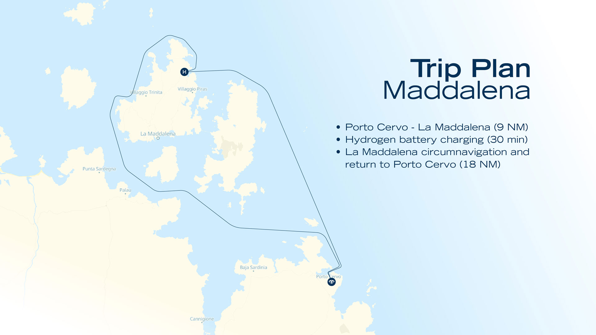 mappa isola la Maddalena con esempio di viaggio con h1